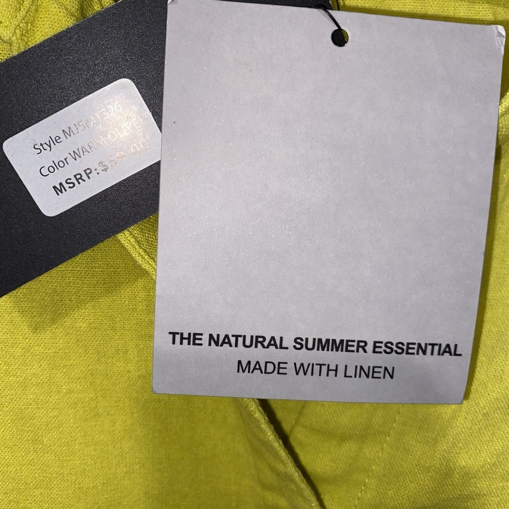 NWT Marc New York Jeans L Linen Blend Cropped Camp Shirt Chartreuse Lime Green - Picture 8 of 8